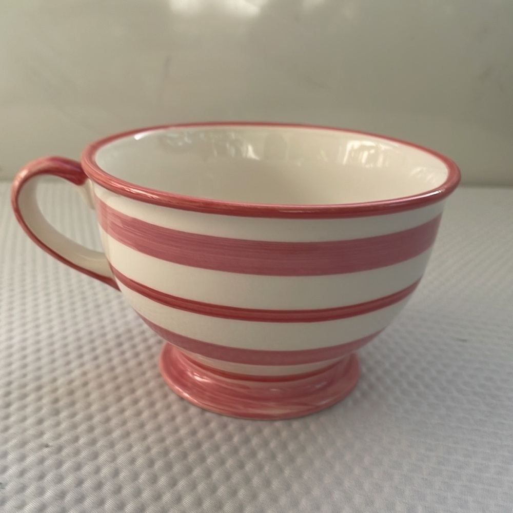 COPY - Real Ceramic 12 oz Pink and White Pedestal Coffee Cup.